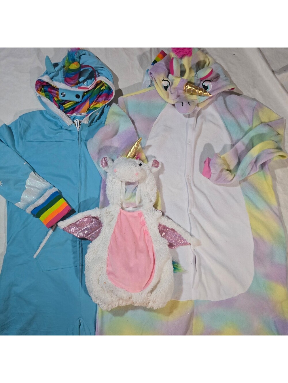 Tipsy Elves Blue Rainbow Unicorn Hooded Jumpsuit Onesie Costume Adult